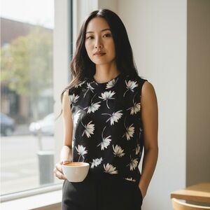 Jaclyn Smith Black Floral Blouse Size Large